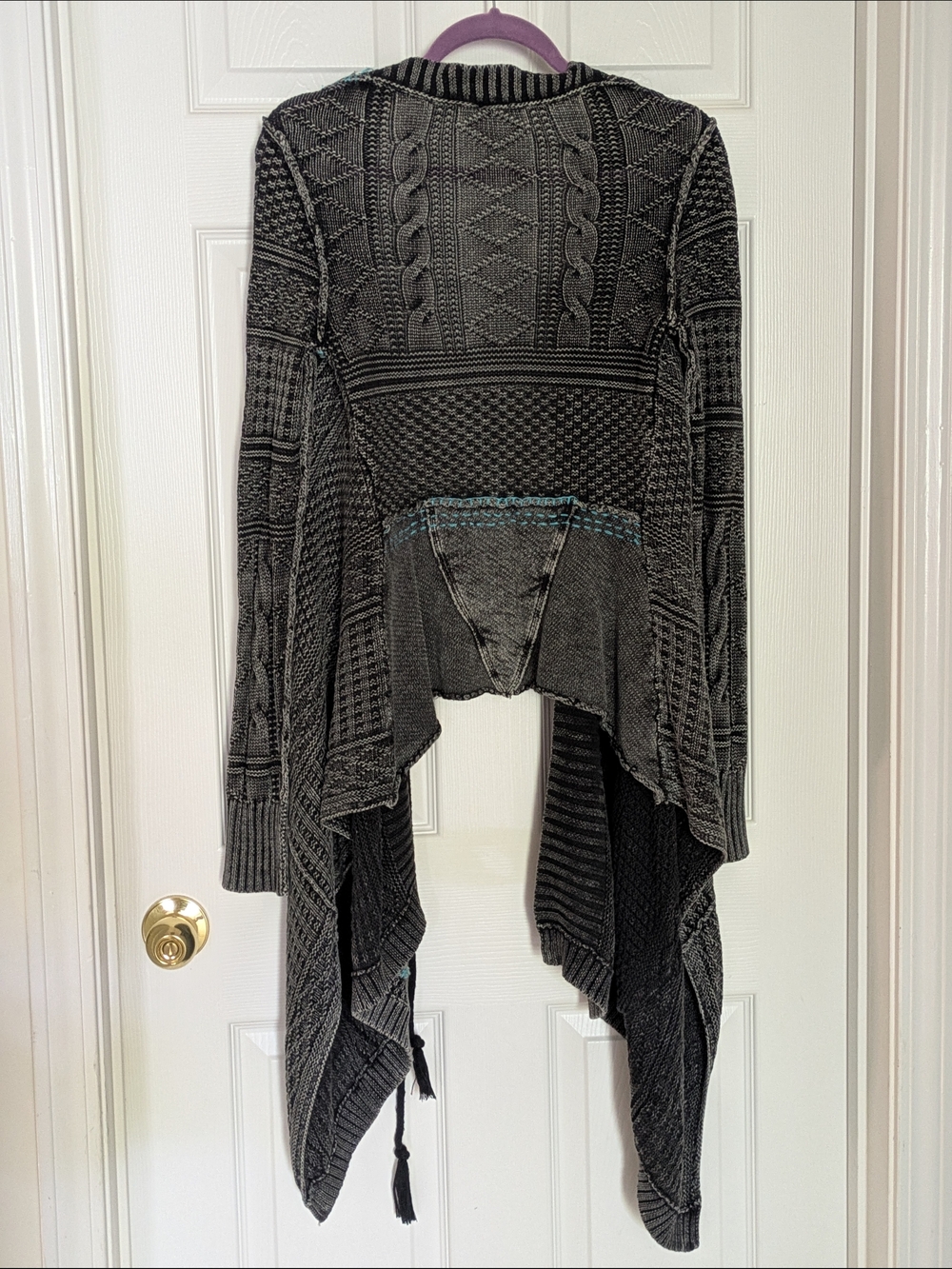 Free People All Washed Out Cardigan Sweater Grey Black with Blue Stitching XS - Picture 8 of 9
